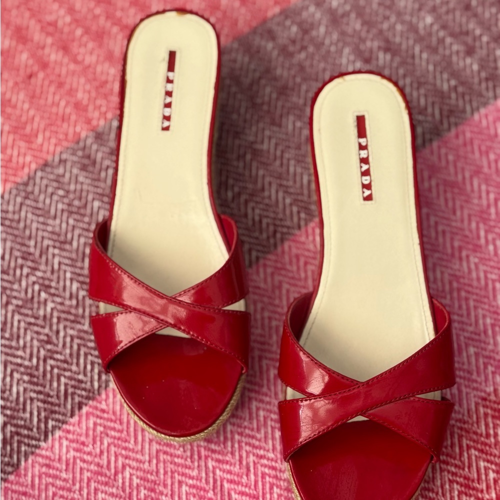 Prada Women's Vibrant Red Cross-Strap Sandals
